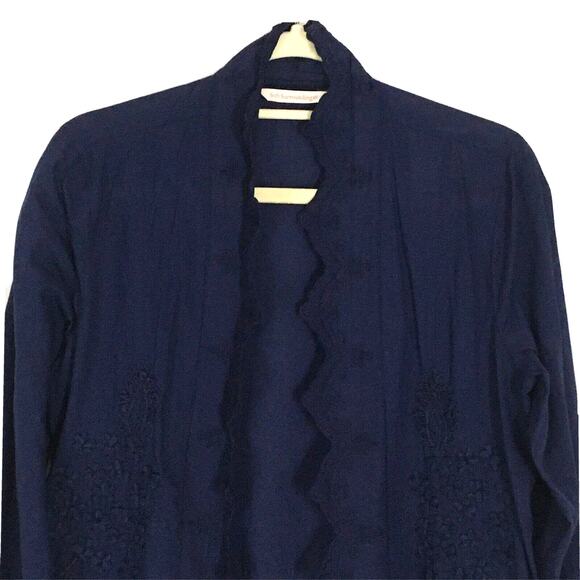 NWT Soft Surroundings Sonoma Embroidered Asymmetrical Hem Open Cardigan Navy SP - Picture 4 of 13